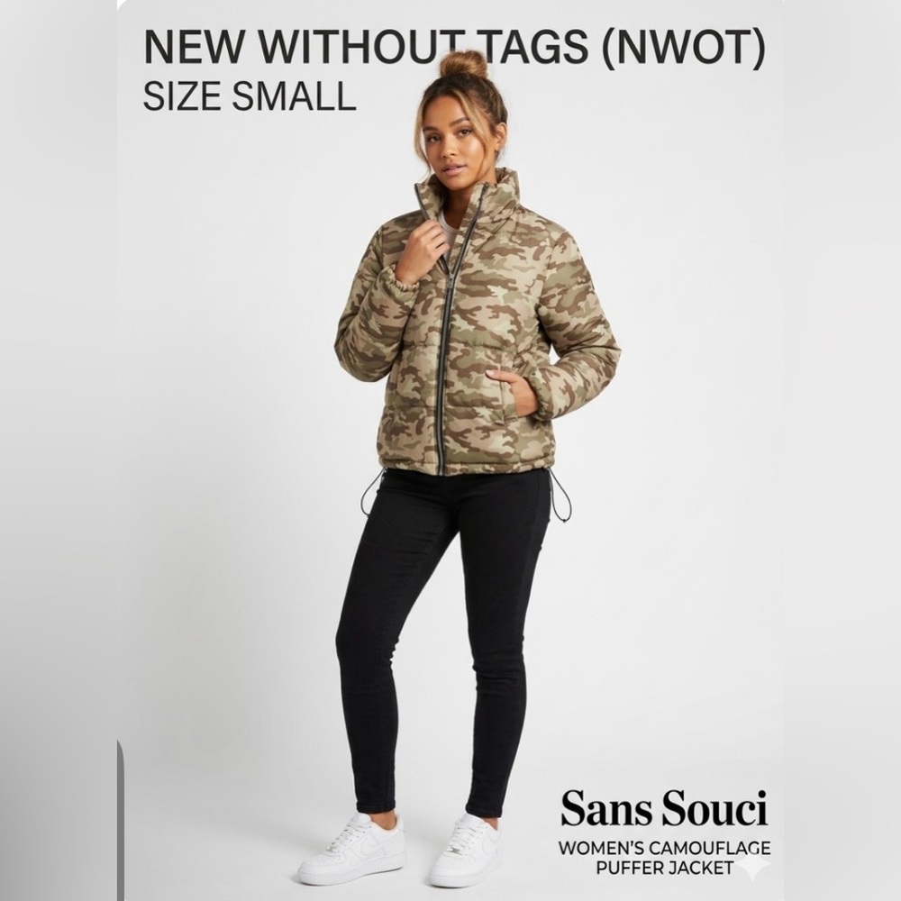Sans Souci Women’s Camouflage Zippered Puffer Jacket Size Small